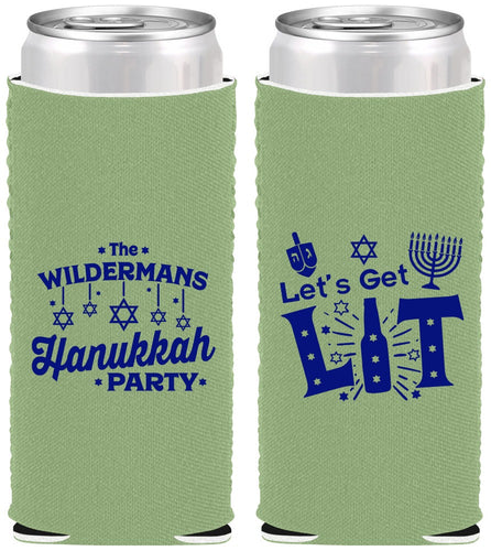 Custom Hanukkah Neoprene Slim Can Coolers - Lets Get Lit | 270022