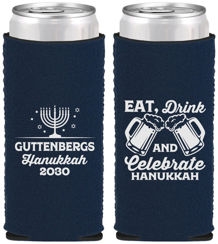 Custom Hanukkah Neoprene Slim Can Coolers - Menorah | 270023