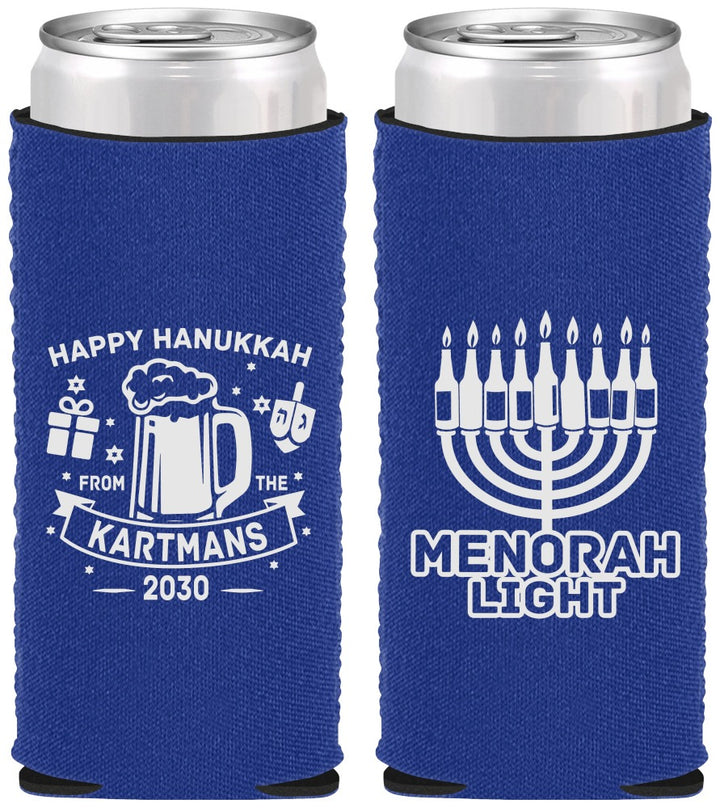 Custom Hanukkah Neoprene Slim Can Coolers - Menorah | 270028