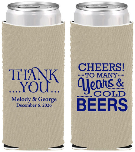 Custom Wedding Neoprene Slim Can Coolers - Cheers Years Cold Beers | 271