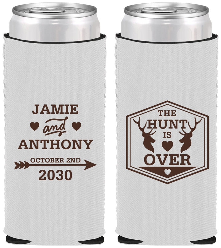 Custom Wedding Neoprene Slim Can Coolers - The Hunt Is Over | 272