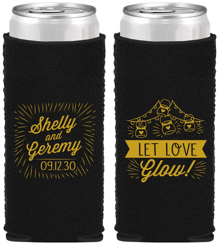 Custom Wedding Neoprene Slim Can Coolers - Let Love Glow | 273