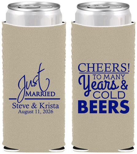 Custom Wedding Neoprene Slim Can Coolers - Cheers Years Cold Beers | 274