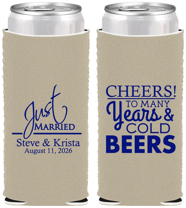 Custom Wedding Neoprene Slim Can Coolers - Cheers Years Cold Beers | 274