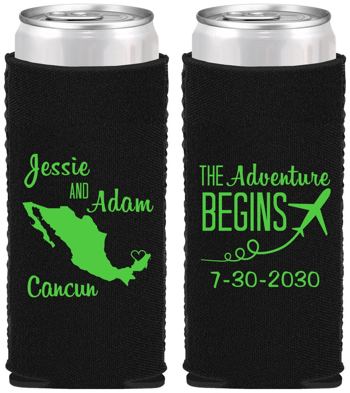 Custom Wedding Neoprene Slim Can Coolers - The Adventure Begins | 275