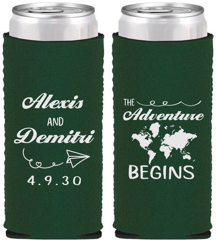 Custom Wedding Neoprene Slim Can Coolers - The Adventure Begins | 276