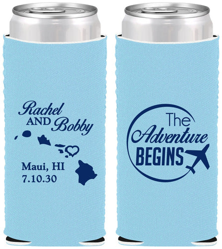 Custom Wedding Neoprene Slim Can Coolers - The Adventure Begins | 278