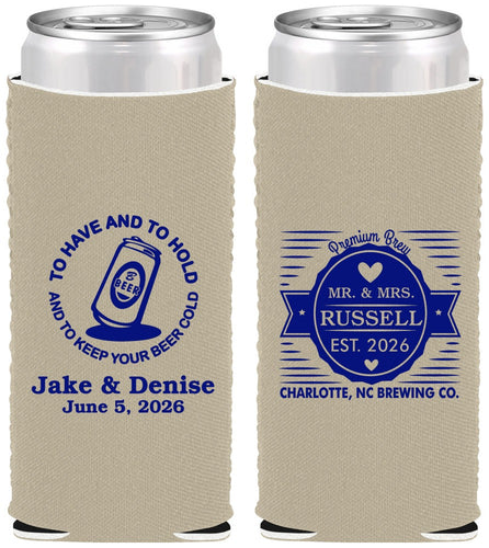 Custom Wedding Neoprene Slim Can Coolers - To Have And To Hold | 279