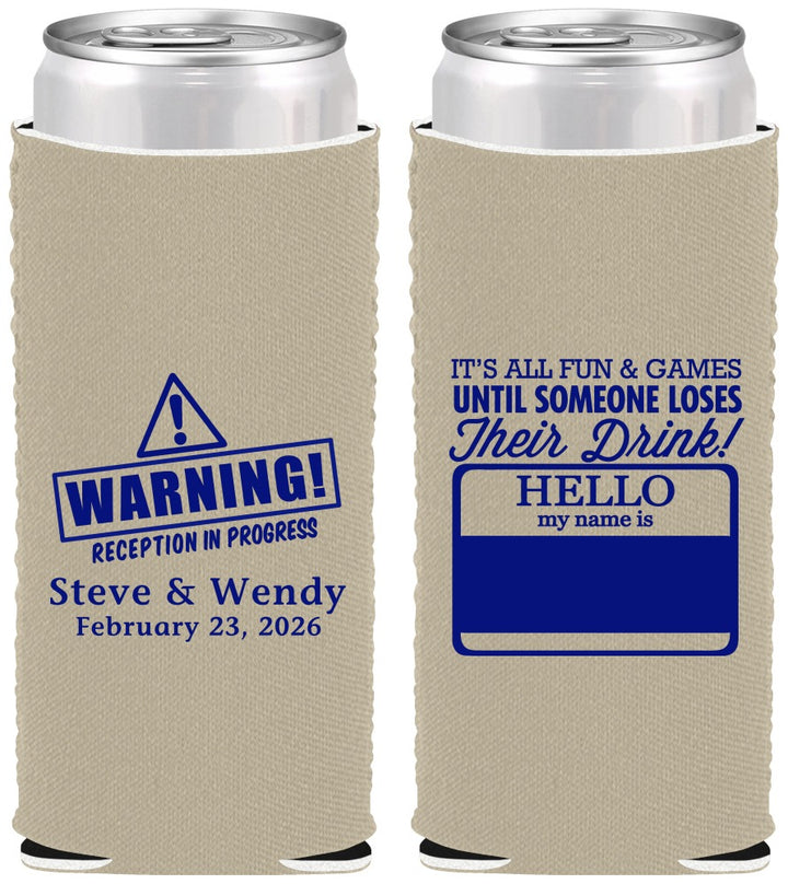 Custom Wedding Neoprene Slim Can Coolers - Hello My Name Is | 280