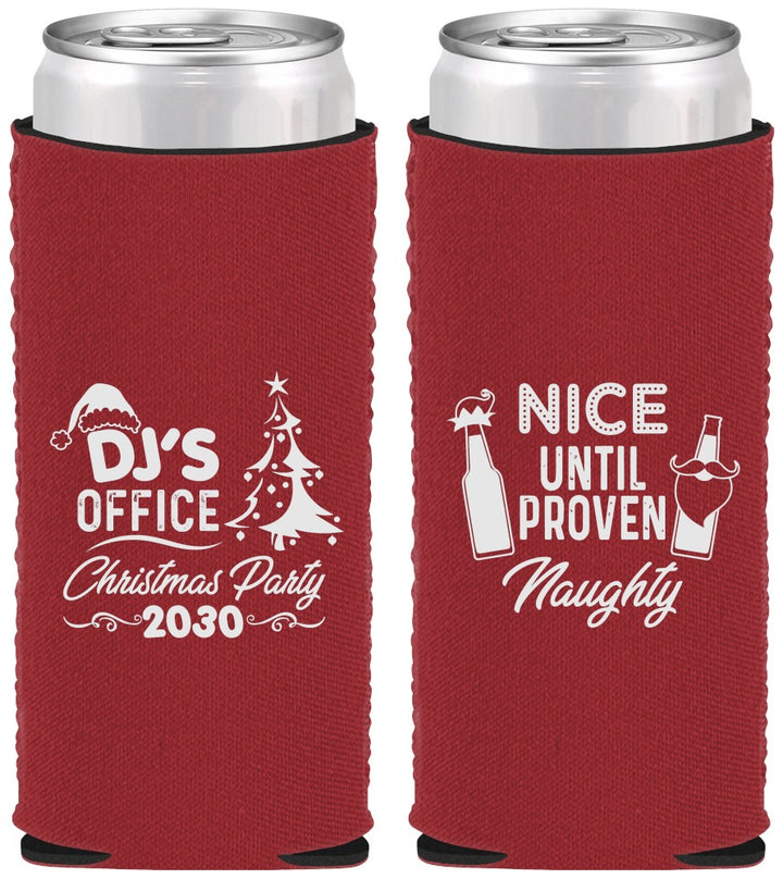 Custom Christmas Neoprene Slim Can Coolers - Naughty Or Nice | 280000
