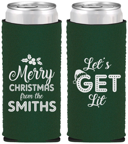 Custom Christmas Neoprene Slim Can Coolers - Lets Get Lit | 280001