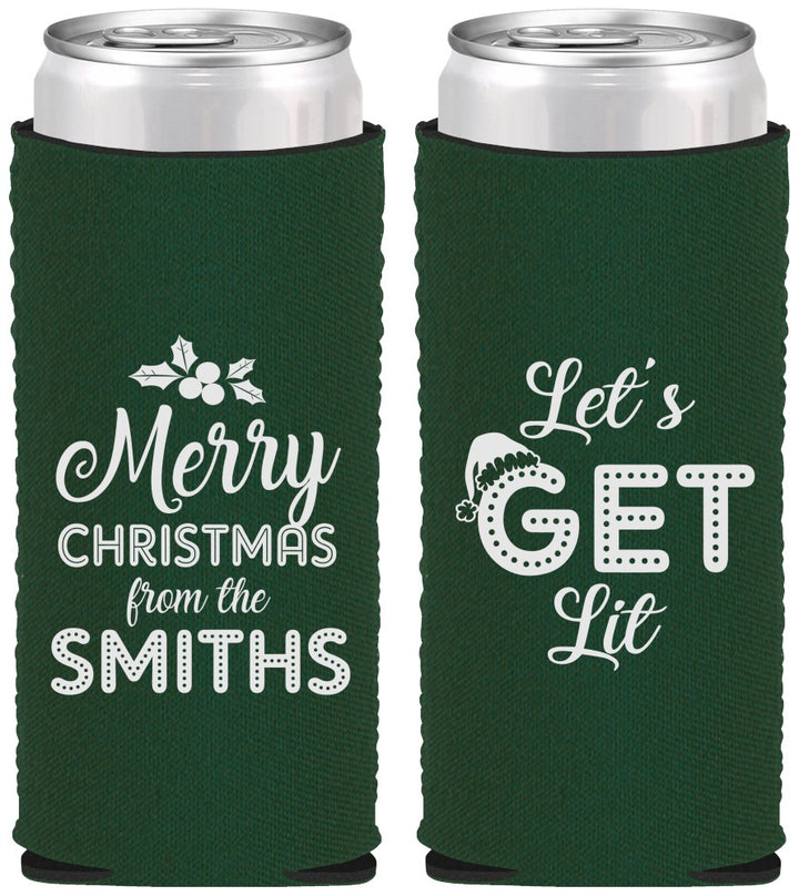Custom Christmas Neoprene Slim Can Coolers - Lets Get Lit | 280001