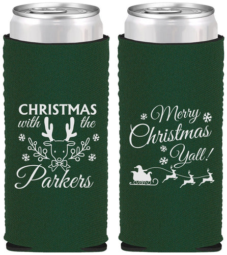 Custom Christmas Neoprene Slim Can Coolers - Reindeer | 280005
