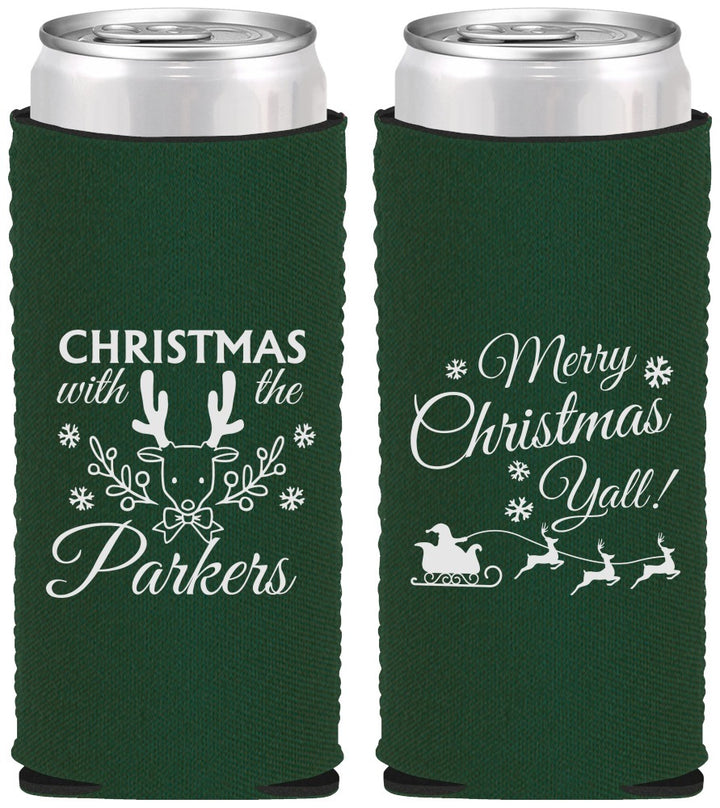 Custom Christmas Neoprene Slim Can Coolers - Reindeer | 280005