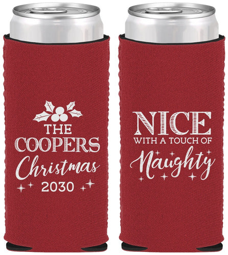 Custom Christmas Neoprene Slim Can Coolers - Naughty Or Nice | 280008