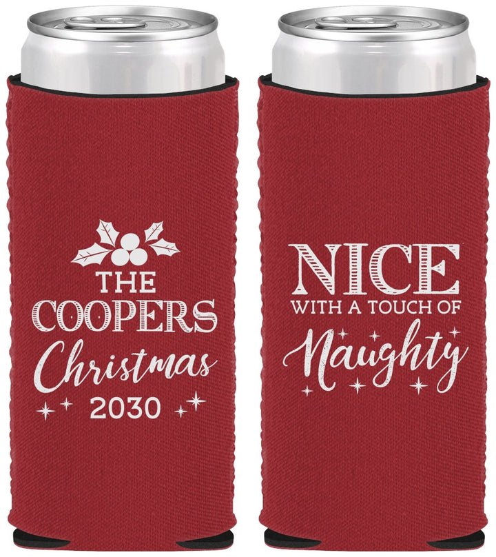 Custom Christmas Neoprene Slim Can Coolers - Naughty Or Nice | 280008