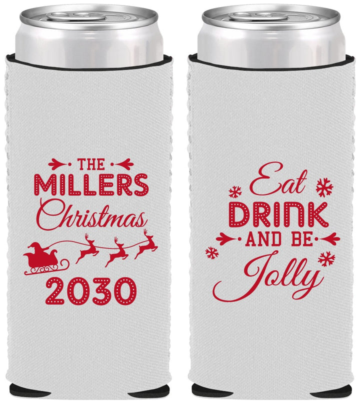 Custom Christmas Neoprene Slim Can Coolers - Eat Drink And Be Jolly | 280010