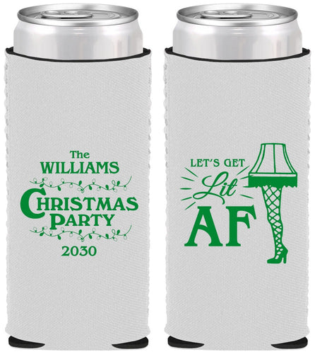 Custom Christmas Neoprene Slim Can Coolers - Lit Af | 280011
