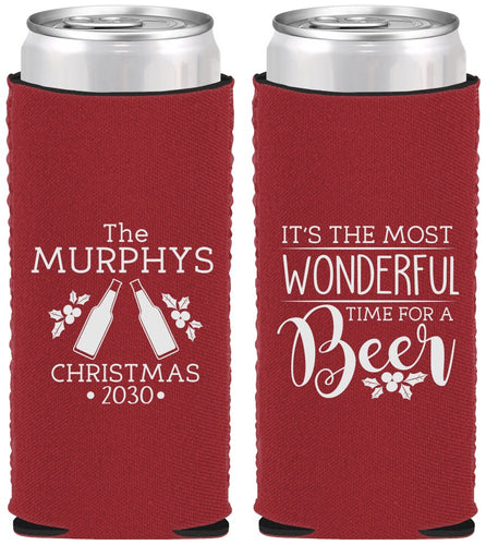 Custom Christmas Neoprene Slim Can Coolers - Wonderful Time For A Beer | 280012