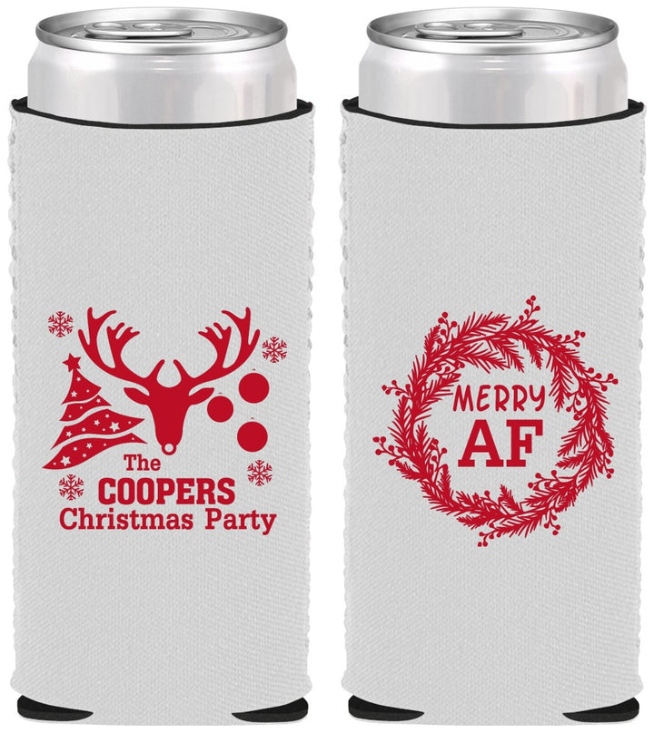 Custom Christmas Neoprene Slim Can Coolers - Merry Af | 280014