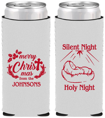 Custom Christmas Neoprene Slim Can Coolers - Silent Night Holy Night | 280018