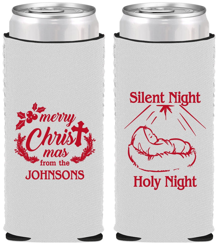 Custom Christmas Neoprene Slim Can Coolers - Silent Night Holy Night | 280018