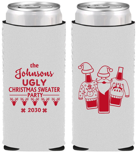 Custom Christmas Neoprene Slim Can Coolers - Ugly Sweater | 280022