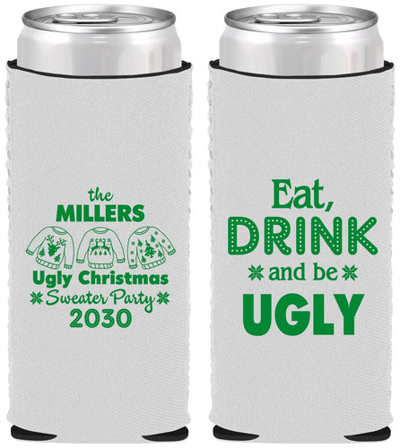 Custom Christmas Neoprene Slim Can Coolers - Ugly Sweater | 280023