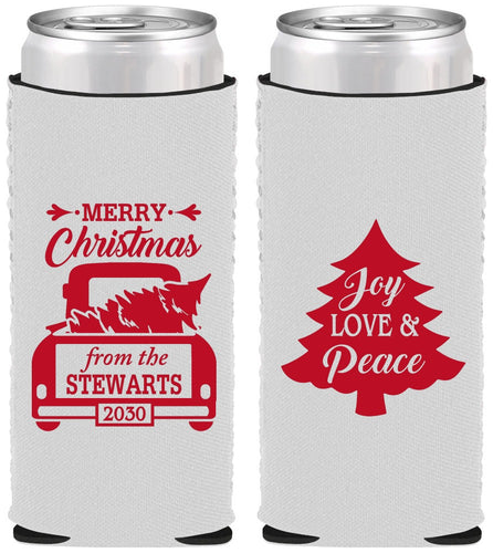 Custom Christmas Neoprene Slim Can Coolers - Christmas Tree | 280026