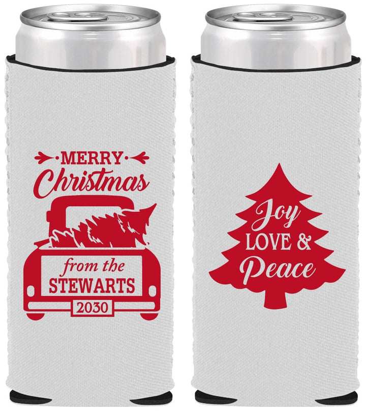 Custom Christmas Neoprene Slim Can Coolers - Christmas Tree | 280026