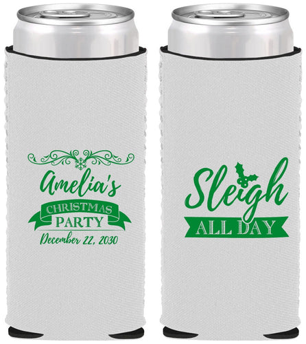 Custom Christmas Neoprene Slim Can Coolers - Sleigh All Day | 280031