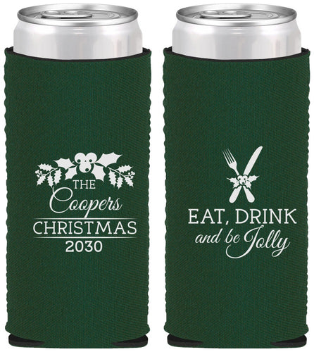 Custom Christmas Neoprene Slim Can Coolers - Eat Drink And Be Jolly | 280033