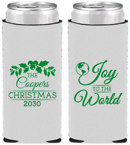 Custom Christmas Neoprene Slim Can Coolers - Joy To The World | 280035