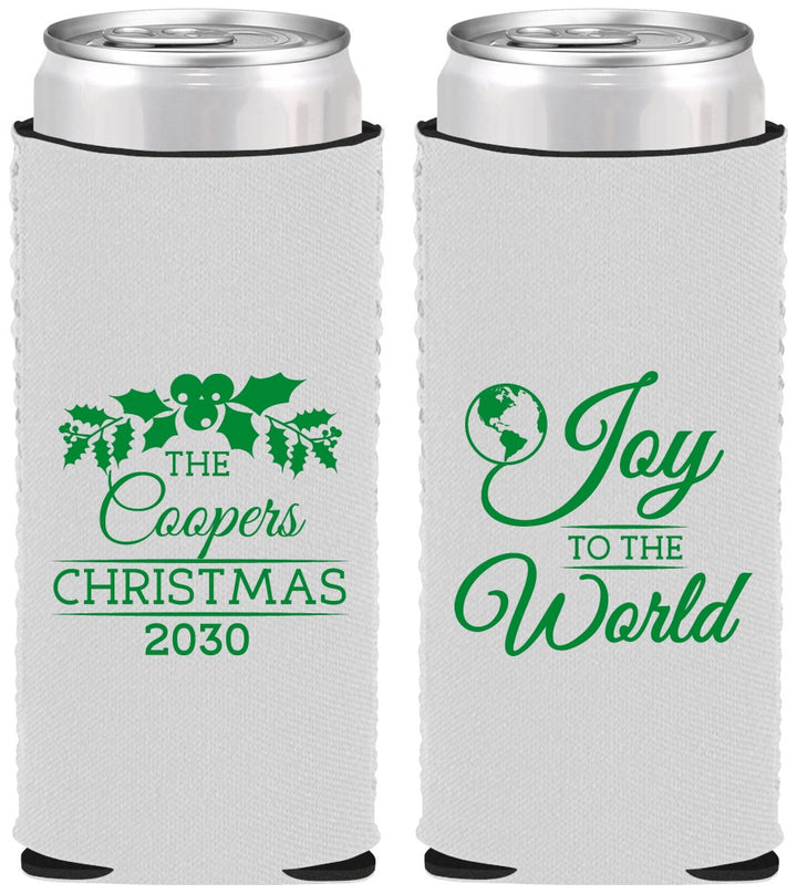 Custom Christmas Neoprene Slim Can Coolers - Joy To The World | 280035