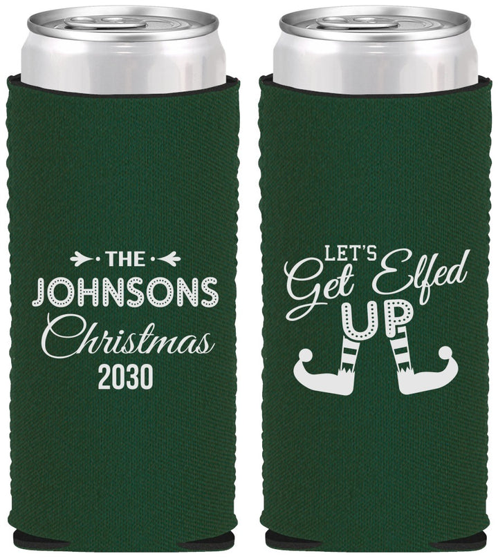 Custom Christmas Neoprene Slim Can Coolers - Lets Get Elfed Up | 280037