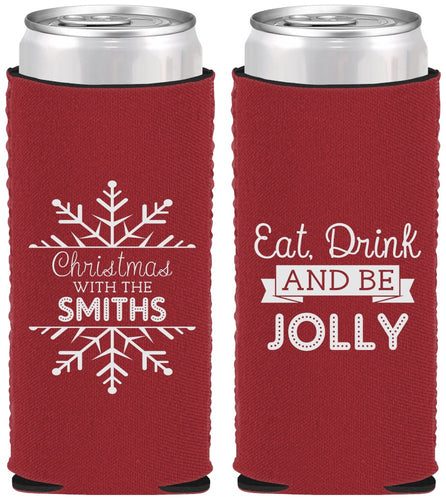 Custom Christmas Neoprene Slim Can Coolers - Eat Drink Jolly | 280040