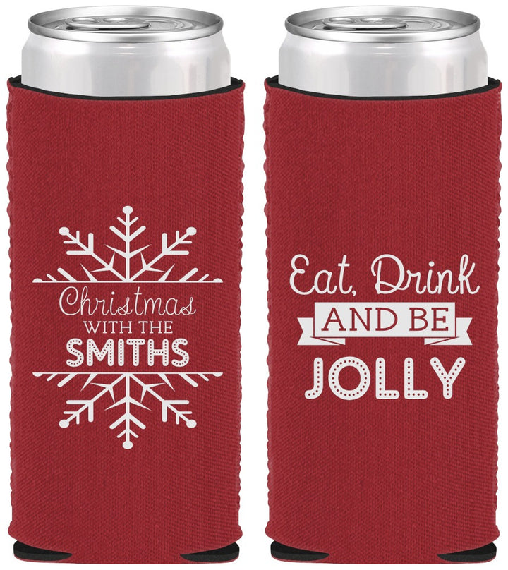 Custom Christmas Neoprene Slim Can Coolers - Eat Drink Jolly | 280040