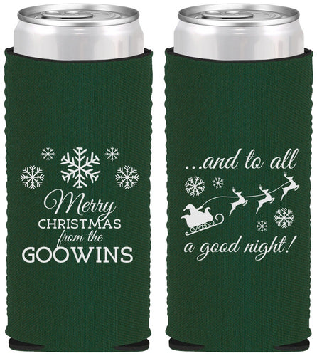 Custom Christmas Neoprene Slim Can Coolers - To All A Good Night | 280041