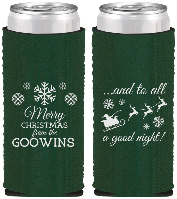 Custom Christmas Neoprene Slim Can Coolers - To All A Good Night | 280041