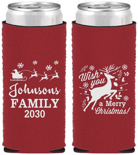 Custom Christmas Neoprene Slim Can Coolers - Reindeer | 280044
