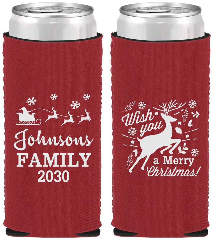 Custom Christmas Neoprene Slim Can Coolers - Reindeer | 280044