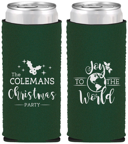 Custom Christmas Neoprene Slim Can Coolers - Joy To The World | 280045