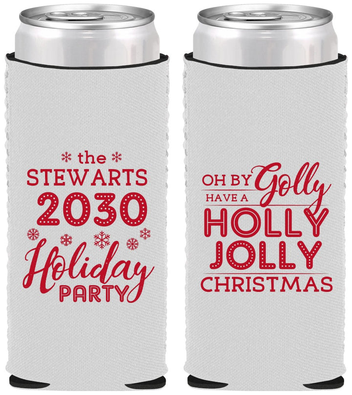 Custom Christmas Neoprene Slim Can Coolers - Holly Jolly | 280046