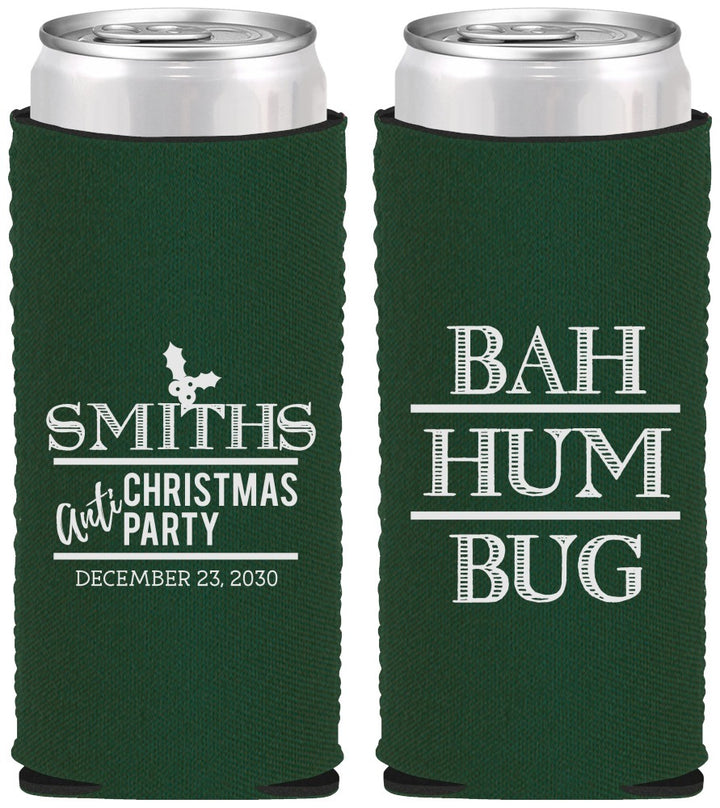 Custom Christmas Neoprene Slim Can Coolers - Bah Hum Bug | 280057