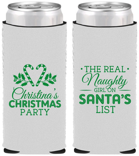 Custom Christmas Neoprene Slim Can Coolers - Naughty List | 280059