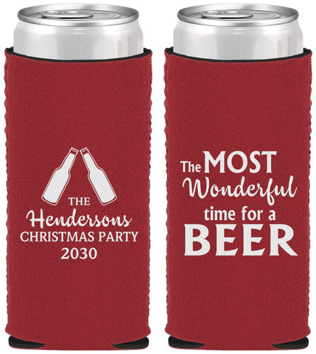Custom Christmas Neoprene Slim Can Coolers - Wonderful Time For A Beer | 280064