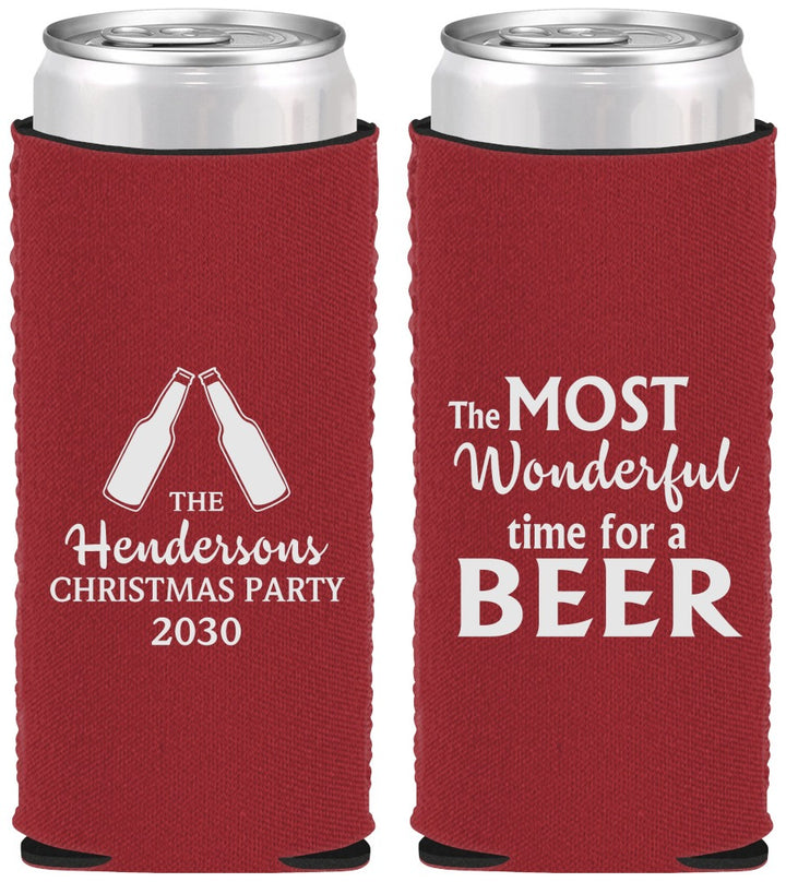 Custom Christmas Neoprene Slim Can Coolers - Wonderful Time For A Beer | 280064