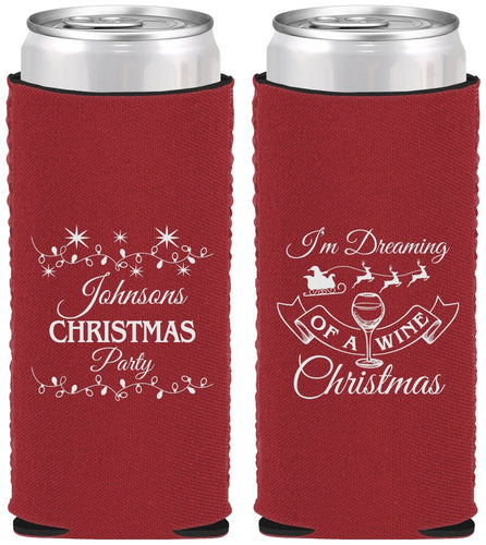 Custom Christmas Neoprene Slim Can Coolers - Wine | 280068