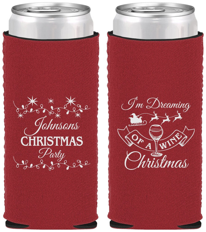 Custom Christmas Neoprene Slim Can Coolers - Wine | 280068