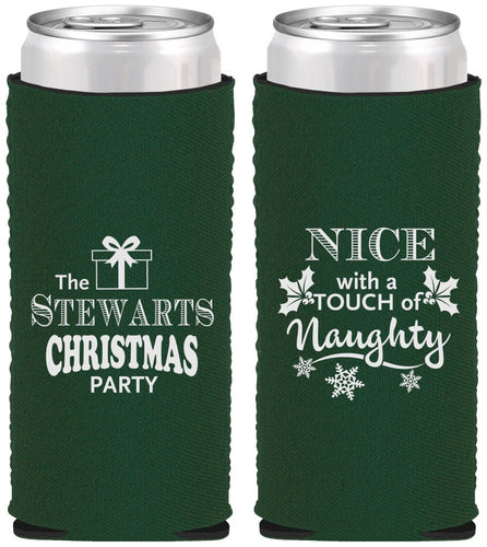 Custom Christmas Neoprene Slim Can Coolers - Naughty Or Nice | 280069